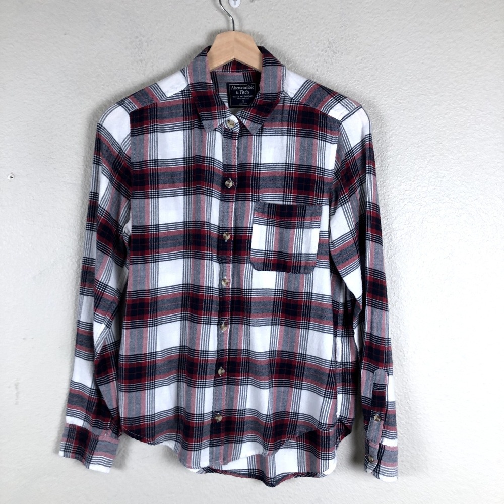 Abercrombie&Fitch Shirt Womens‎ S Black Red Plaid Cabincore Ccampcore Lumberjack